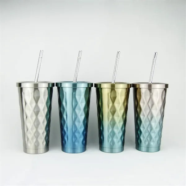 500ml Stainless Steel Coffee Mug With Straw