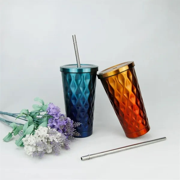 500ml Stainless Steel Coffee Mug With Straw