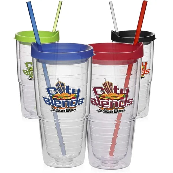24 Oz. BPA-Free Double Wall Tumbler with Straw Lid