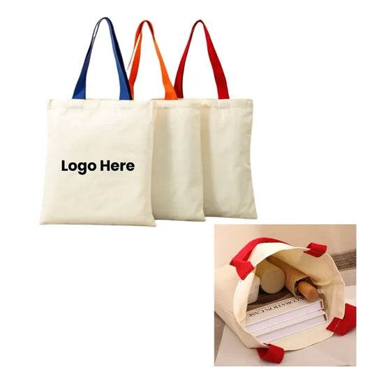 Recycled Canvas Tote Bag Featuring Color Web Handles