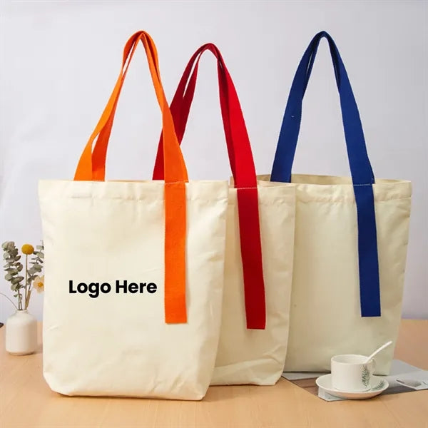 Cotton Canvas Tote Bag w/Color Handle
