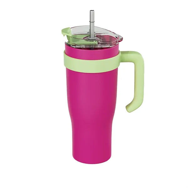 40oz Stainless Steel Tumbler w/Handle and Spill-Proof Lid