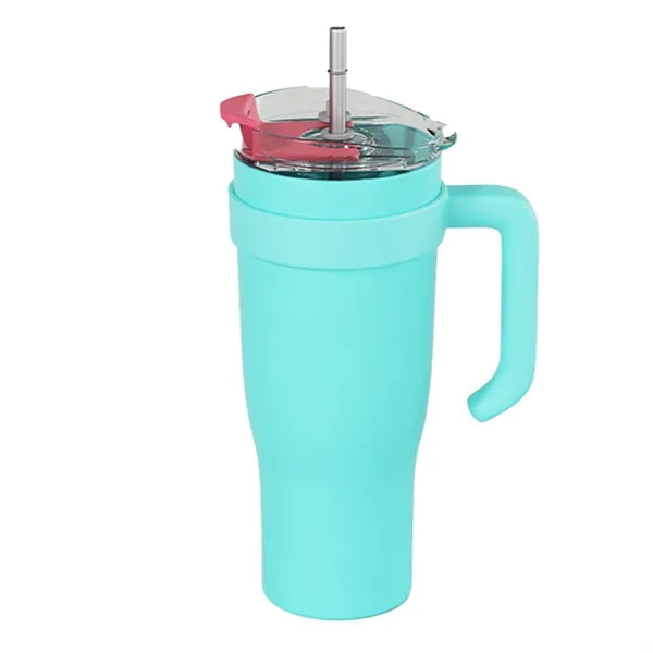 40oz Stainless Steel Tumbler w/Handle and Spill-Proof Lid