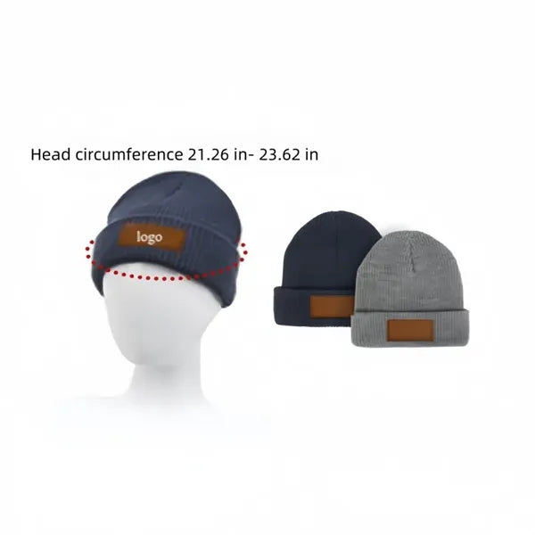 Cuffed Knit Beanie with Faux Leather Logo Patch