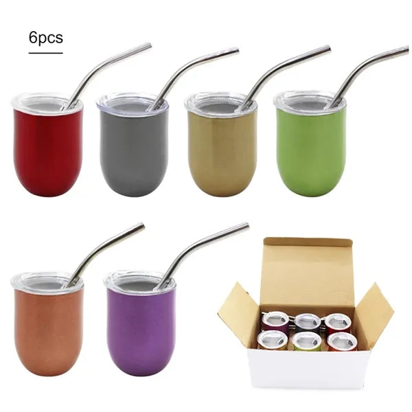 3oz Tumbler Mug Shot Glass Set of 6 with Lid and Straw