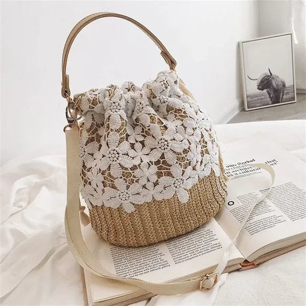 Chic Straw Summer Beach Bag with Removable Handle