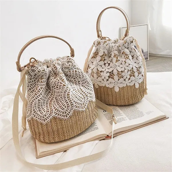 Chic Straw Summer Beach Bag with Removable Handle