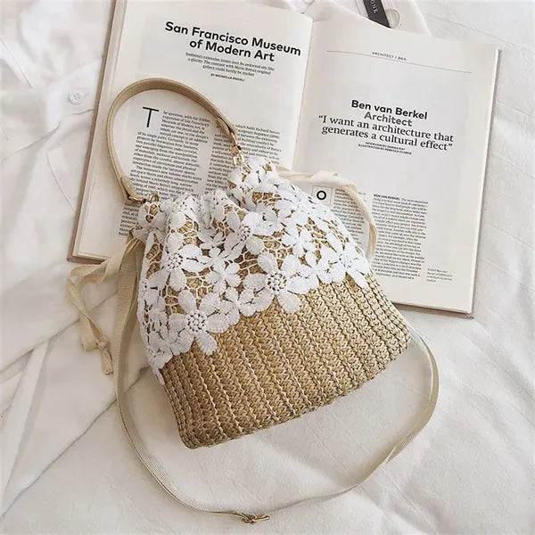 Chic Straw Summer Beach Bag with Removable Handle