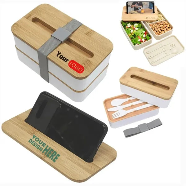 Bamboo Lid Stackable Bento Boxes with Phone Stand