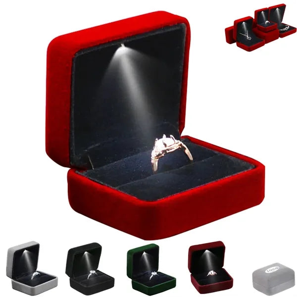 Velvet Ring Box With Led Light Jewelry Display Gift