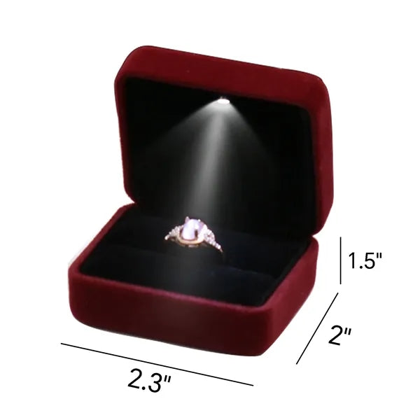 Velvet Ring Box With Led Light Jewelry Display Gift