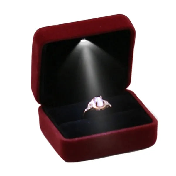 Velvet Ring Box With Led Light Jewelry Display Gift