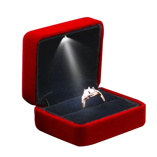 Velvet Ring Box With Led Light Jewelry Display Gift