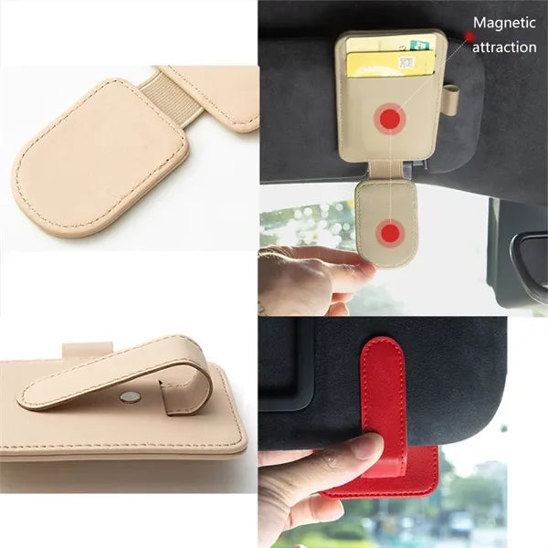 PU Leather Car Sun Visor Magnetic Clip Eye Frame