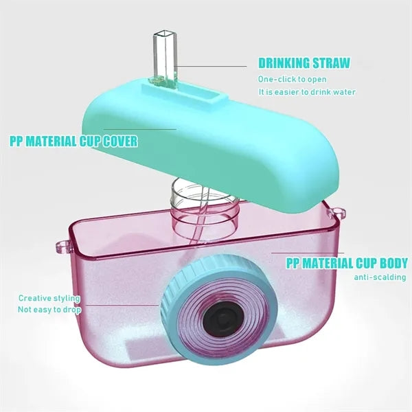 Camera Cup with Straw & Shoulder Strap