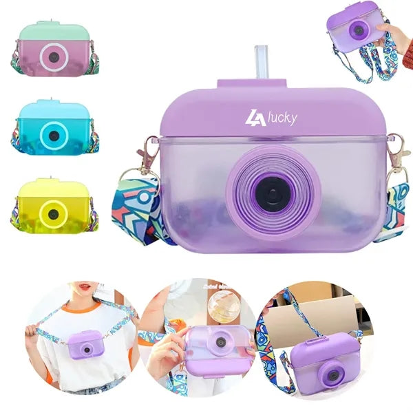 Camera Cup with Straw & Shoulder Strap