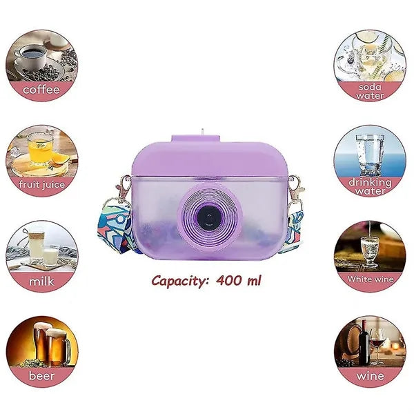 Camera Cup with Straw & Shoulder Strap