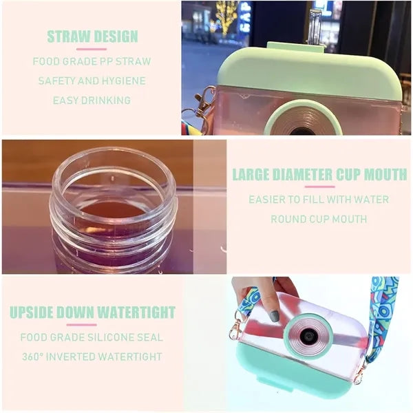 Camera Cup with Straw & Shoulder Strap