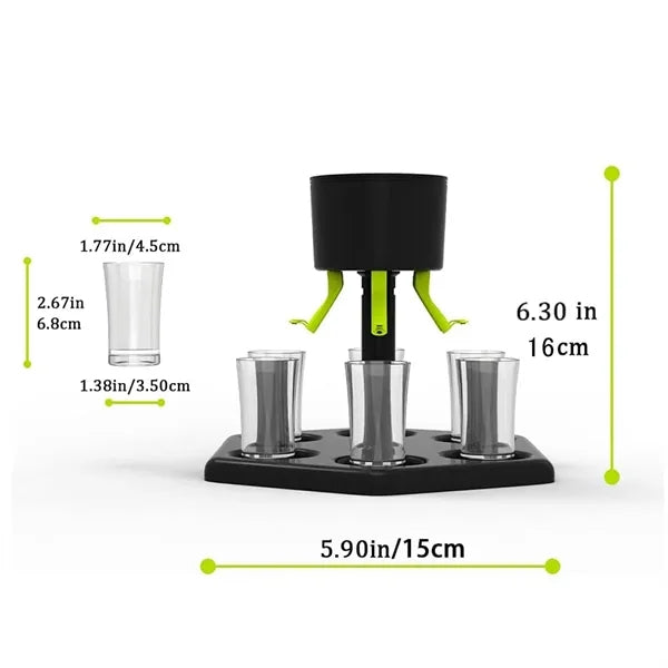Shot Dispenser With 6 Plastic Glasses