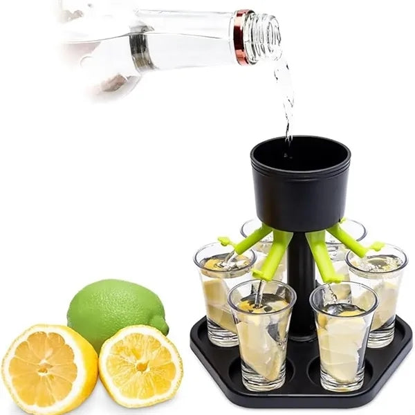 Shot Dispenser With 6 Plastic Glasses