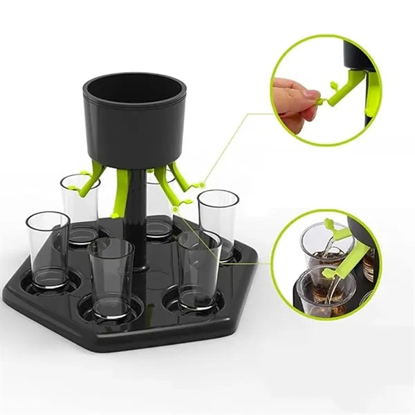 Shot Dispenser With 6 Plastic Glasses