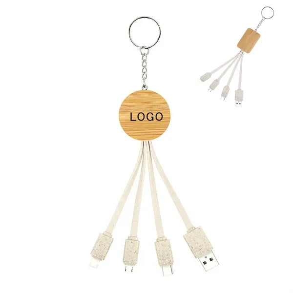 Eco-Friendly 3 In 1 Bamboo Charging Cable With Key