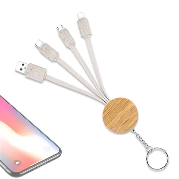 Eco-Friendly 3 In 1 Bamboo Charging Cable With Key