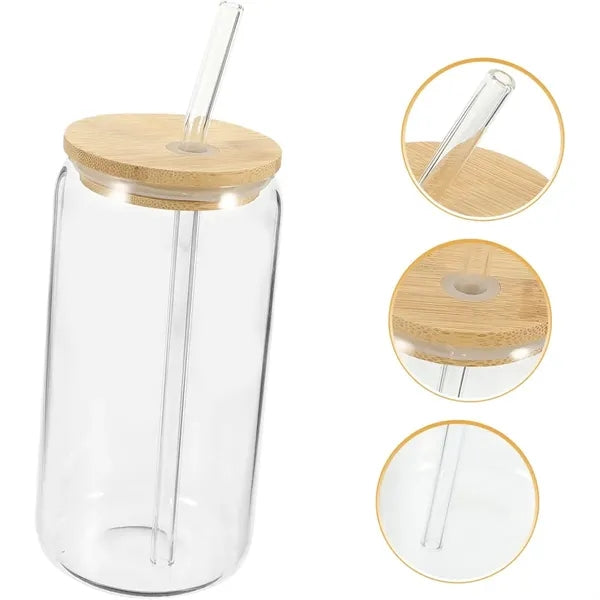 16 Oz. Glass Cup /Bamboo Lid & Straw