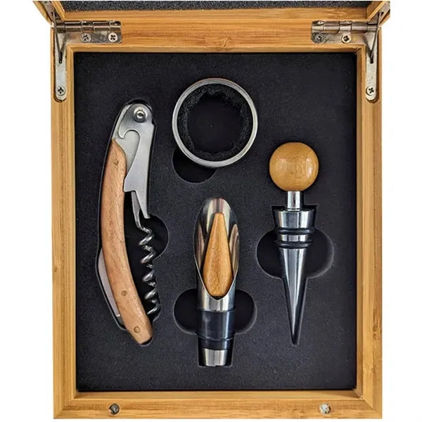 4-Piece Set Of Bamboo And Wood Wine Stoppers