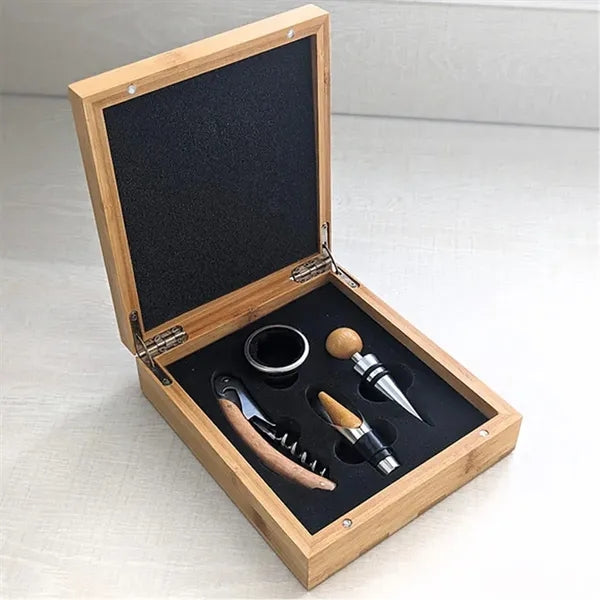 4-Piece Set Of Bamboo And Wood Wine Stoppers