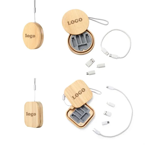 6 In 1 USB Cables Set With Round Wooden Box