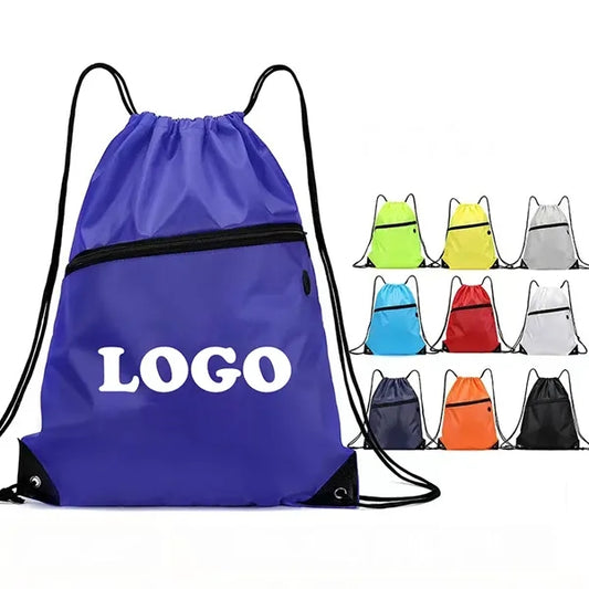 Drawstring Backpack With Front Zipper Pocket