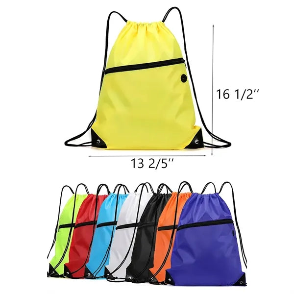 Drawstring Backpack With Front Zipper Pocket