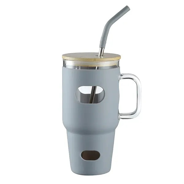 32 Oz.Glass Tumbler With Bamboo Lid & Handle & Silicone Slee
