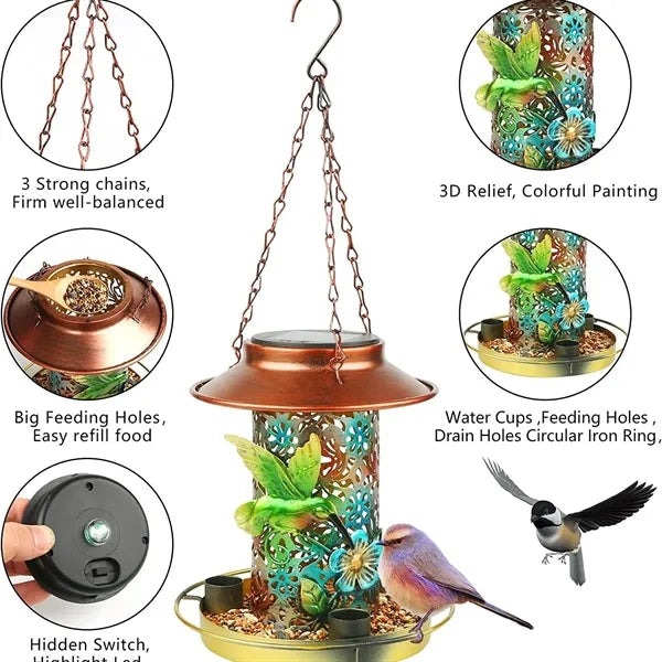 Solar Lantern Bird Feeder for Outdoors Hanging