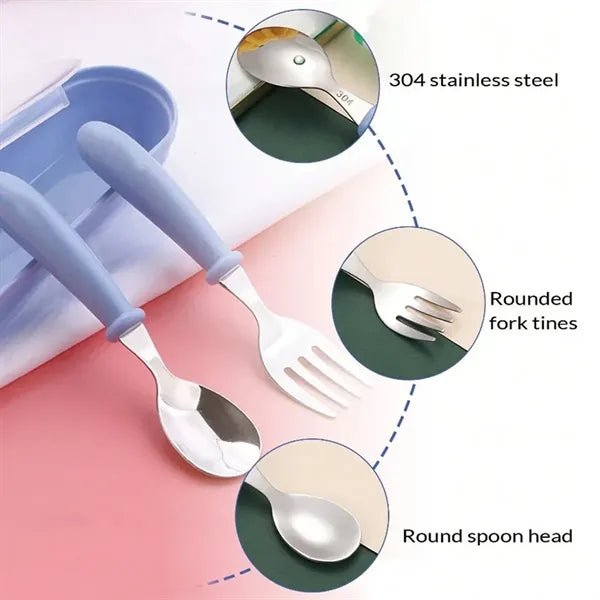 Baby Stainless Steel Cutlery Fork And Spoon Three Piece Set