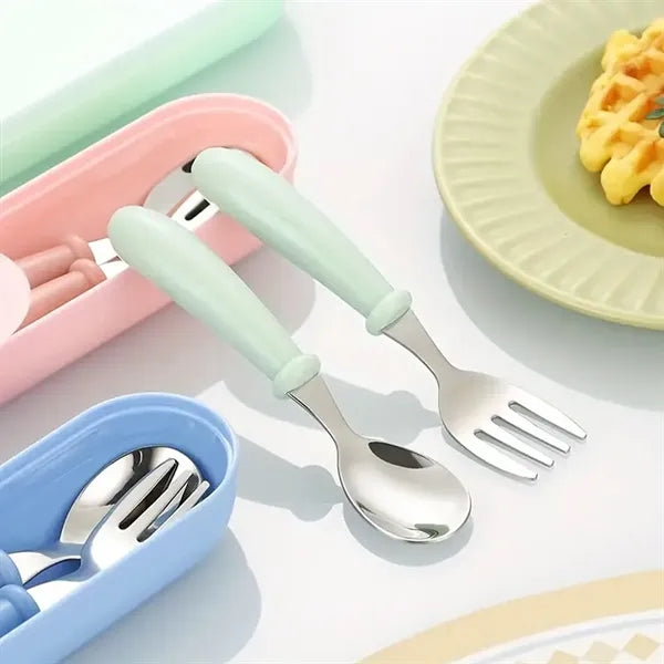 Baby Stainless Steel Cutlery Fork And Spoon Three Piece Set