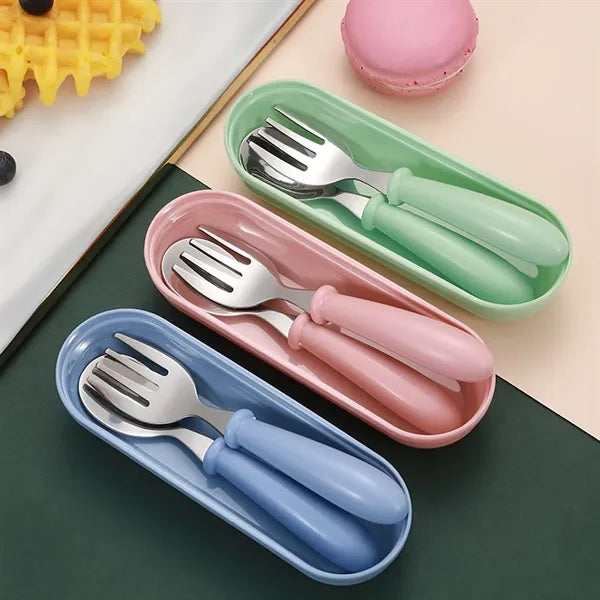 Baby Stainless Steel Cutlery Fork And Spoon Three Piece Set