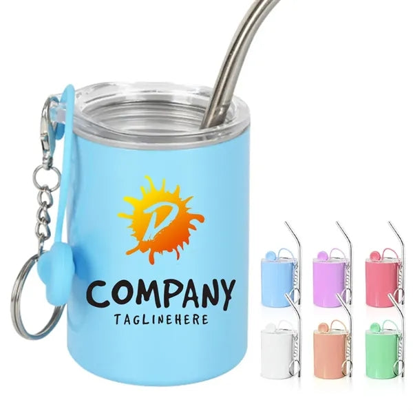 3 Oz. Double Wall Keychain Stainless Steel Mug with Straw