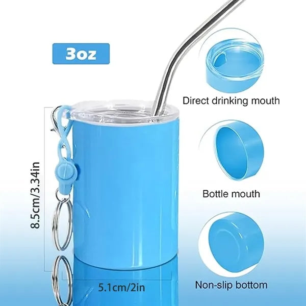 3 Oz. Double Wall Keychain Stainless Steel Mug with Straw
