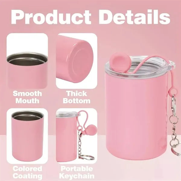3 Oz. Double Wall Keychain Stainless Steel Mug with Straw