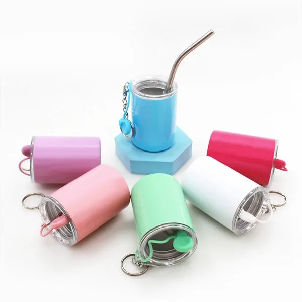 3 Oz. Double Wall Keychain Stainless Steel Mug with Straw