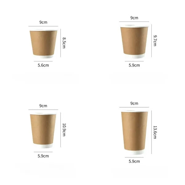8/10/12/16 Oz. Double Wall Kraft Paper Cups w/Lids