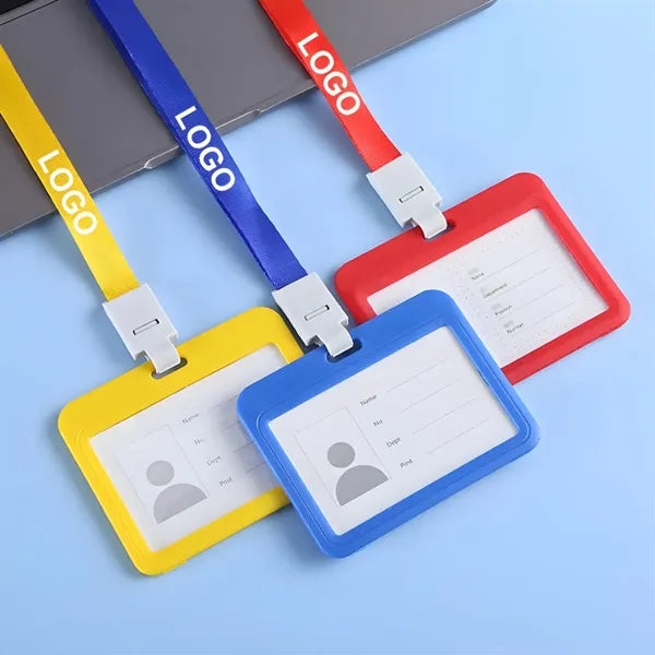 4" Plastic Badge Card Holder w/Lanyard
