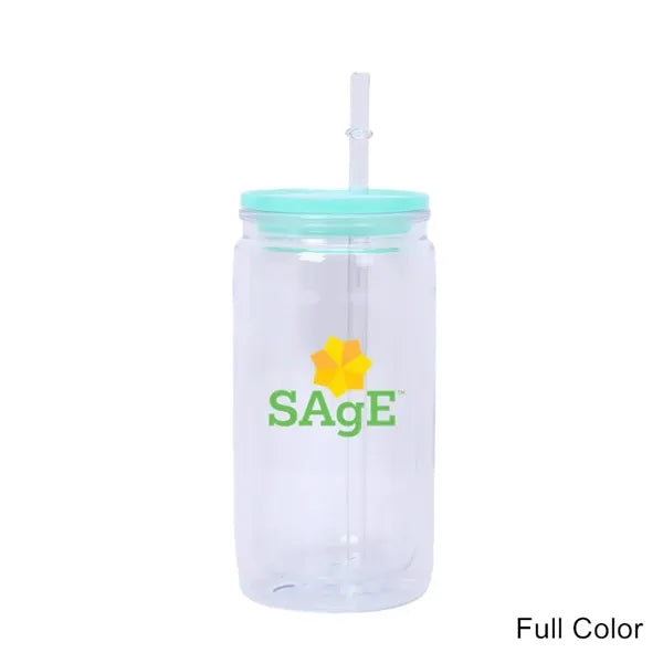 16 oz Double Wall Plastic Snow Globe Tumbler With Lid Straw
