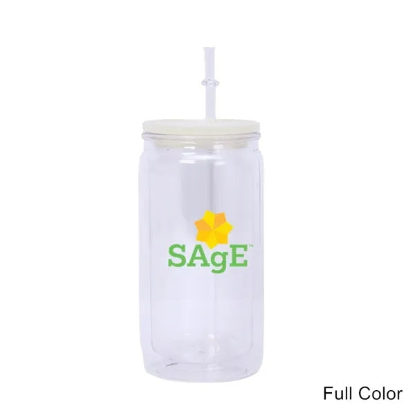 16 oz Double Wall Plastic Snow Globe Tumbler With Lid Straw
