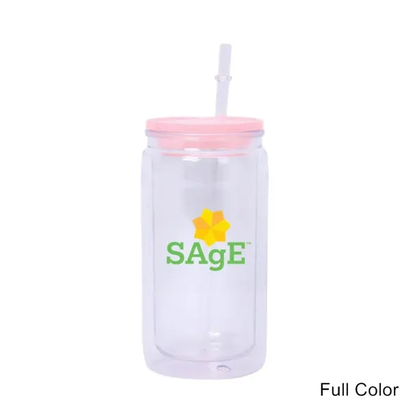 16 oz Double Wall Plastic Snow Globe Tumbler With Lid Straw