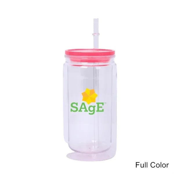 16 oz Double Wall Plastic Snow Globe Tumbler With Lid Straw