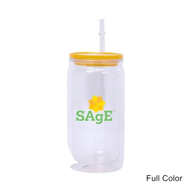 16 oz Double Wall Plastic Snow Globe Tumbler With Lid Straw