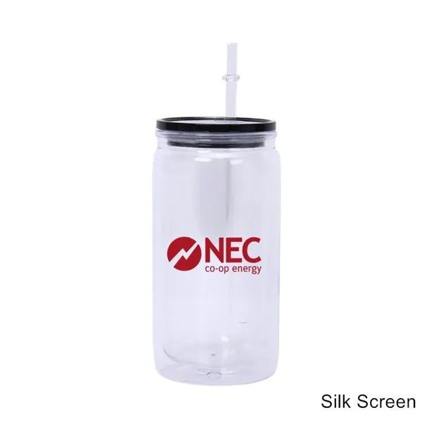 16 oz Double Wall Plastic Snow Globe Tumbler With Lid Straw
